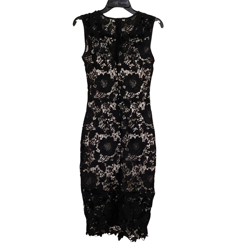 Faux Lace Midi Dress | Gold-tone Lining Bodice to Knee